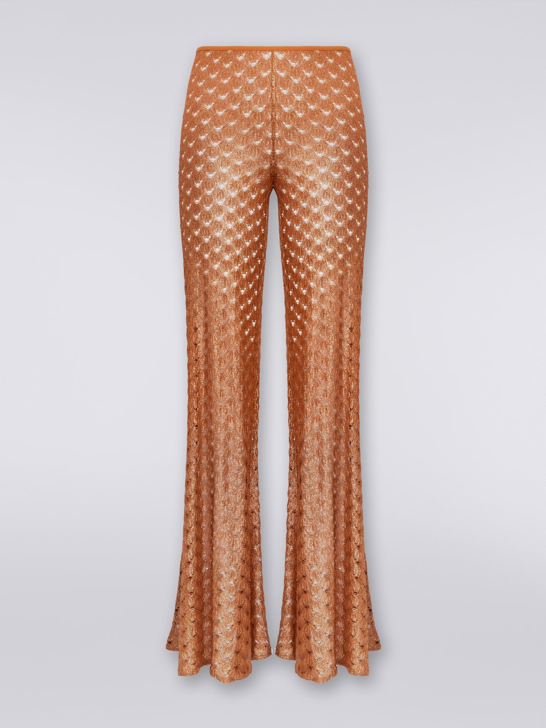 Lace-effect cover up trousers with flared hem, Brown Lamé - MS24SI00BR00TC71052 - 0