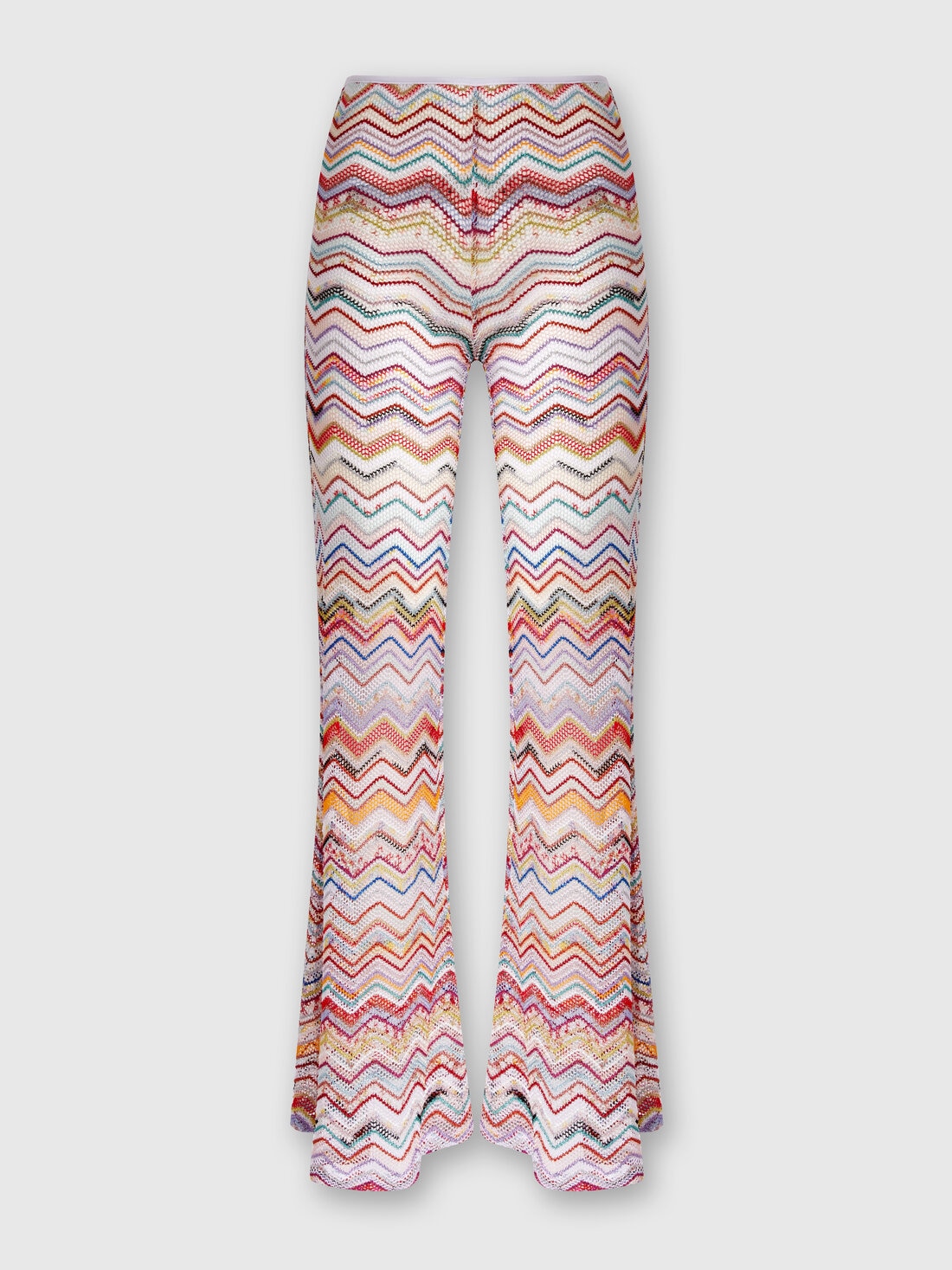 Flared trousers in zigzag crochet with lurex, Multicoloured  - MS24SI00BR00TISM99I - 0