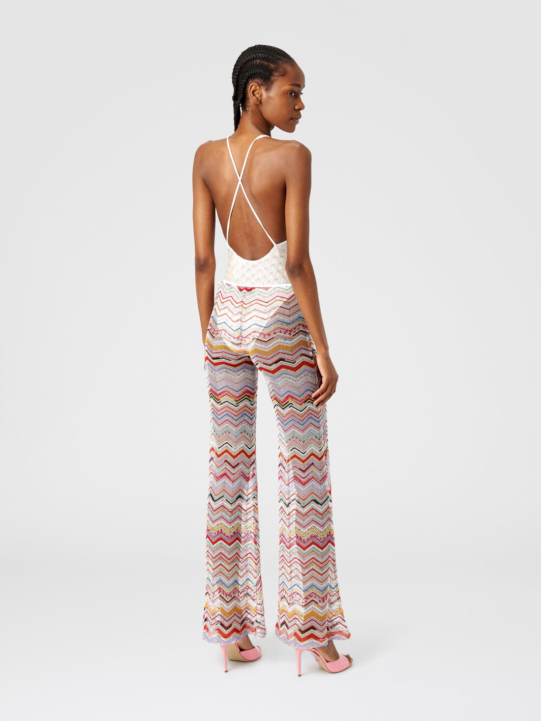 Flared trousers in zigzag crochet with lurex, Multicoloured  - MS24SI00BR00TISM99I - 2