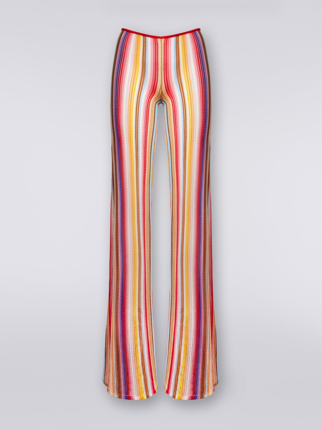 Flared trousers in striped crochet, Multicoloured  - MS24SI00BR00UWS4158 - 0