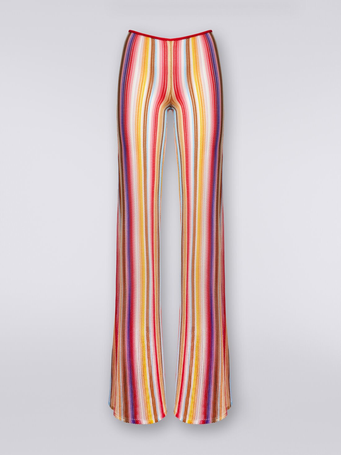 Flared trousers in striped crochet, Multicoloured  - MS24SI00BR00UWS4158 - 0