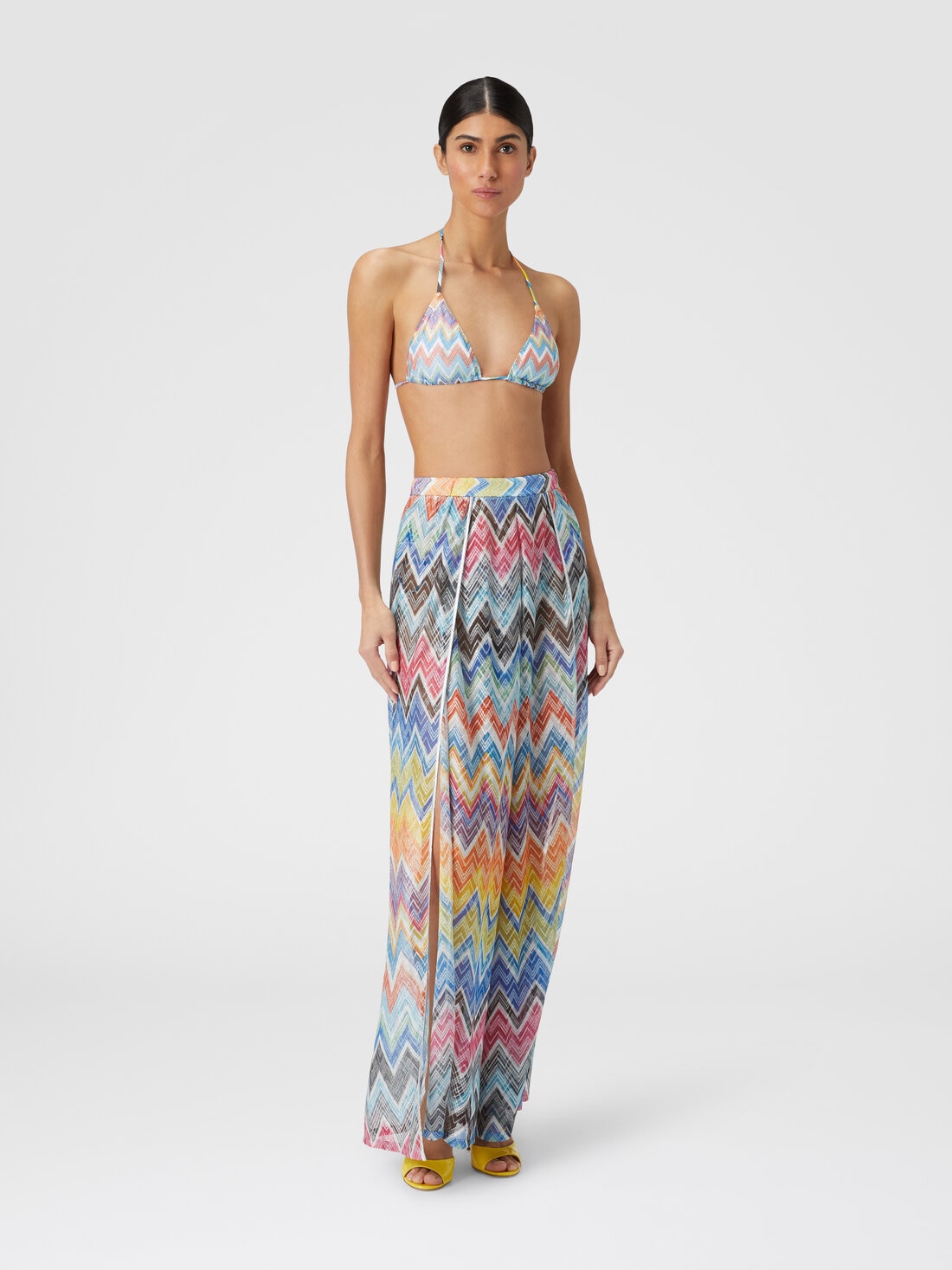 Palazzo trousers with zigzag print and lurex, Multicoloured  - MS24SI01BR00XGSM9D7 - 1