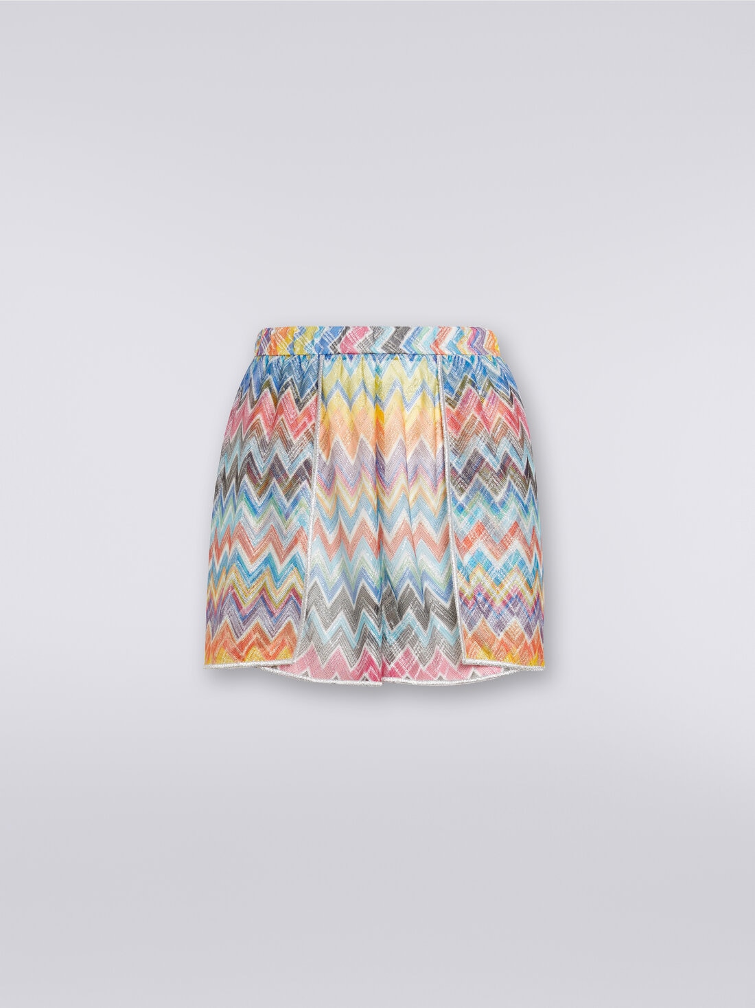 Pantalón corto cubrebikini con estampado en zigzag y lúrex, Multicolor  - MS24SI05BR00XGSM9D6 - 0