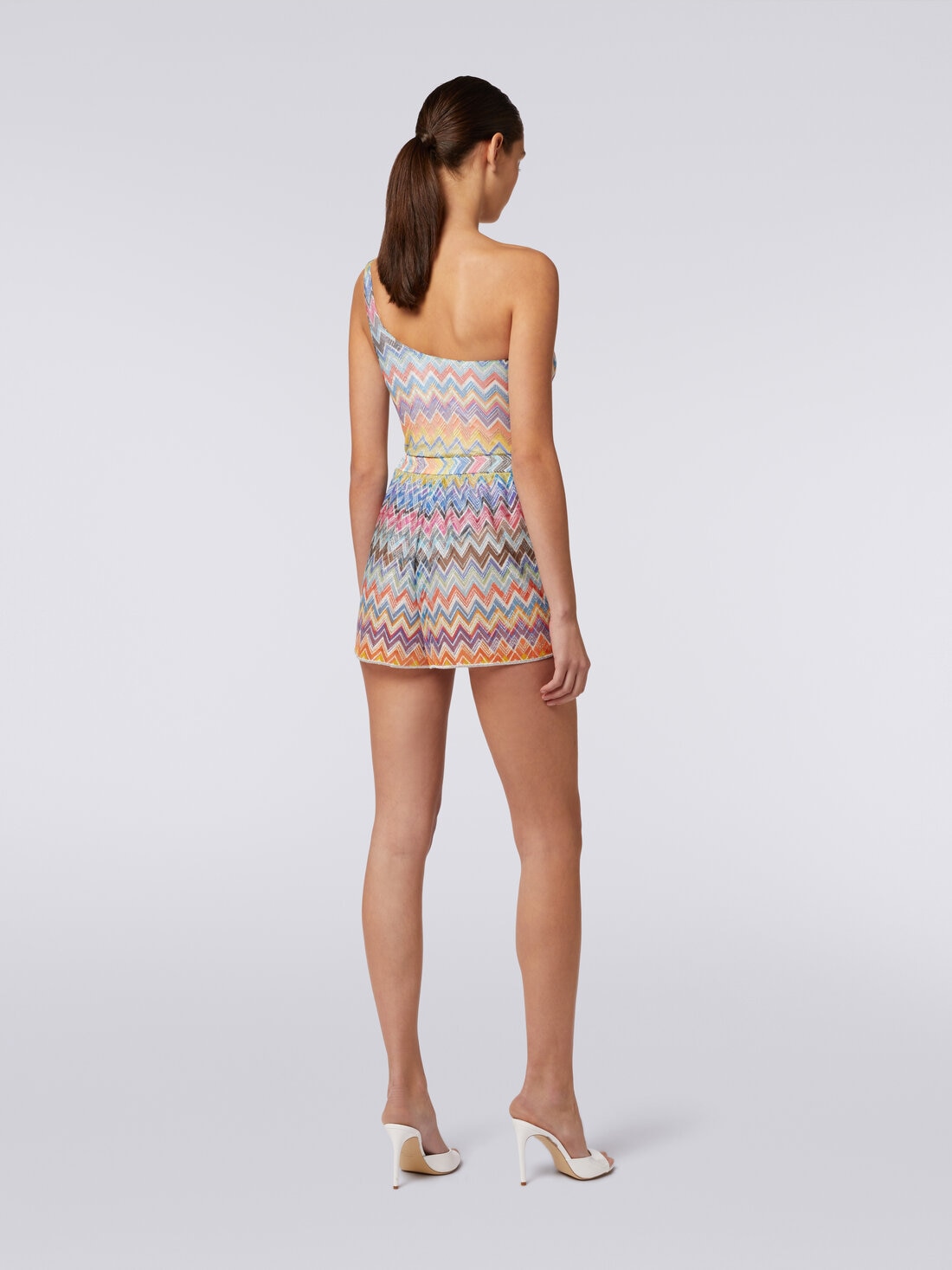 Cover-up shorts with zigzag print and lurex, Multicoloured  - MS24SI05BR00XGSM9D6 - 3