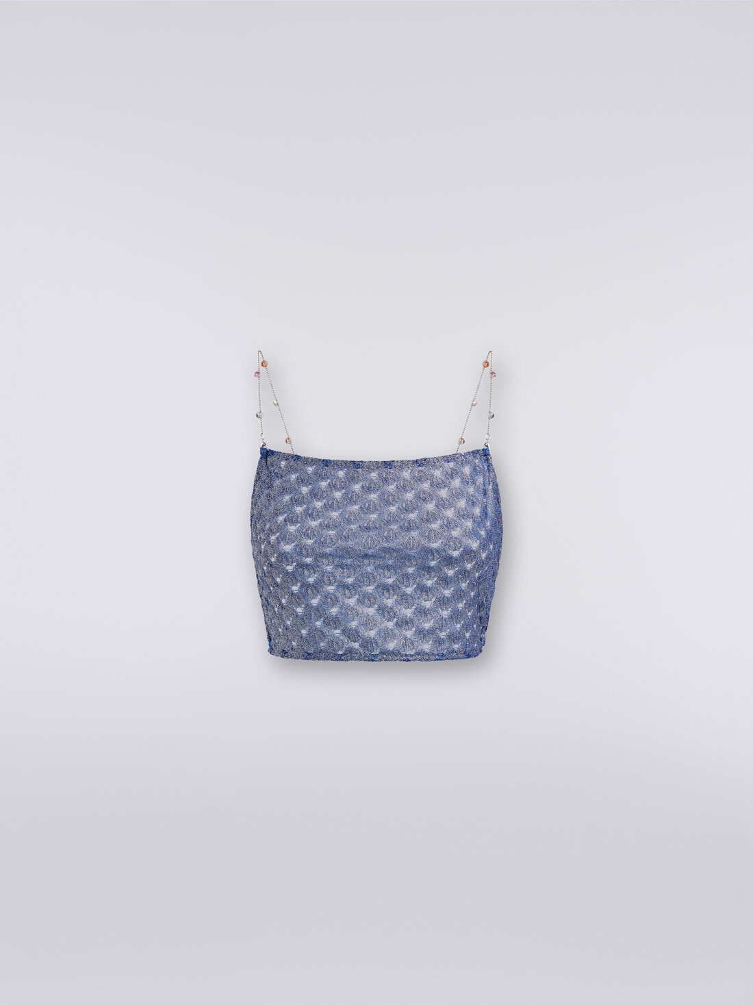 Crop top à effet dentelle avec bretelles chaîne et pierres, Bleu - MS24SK07BR00TC94045 - 0