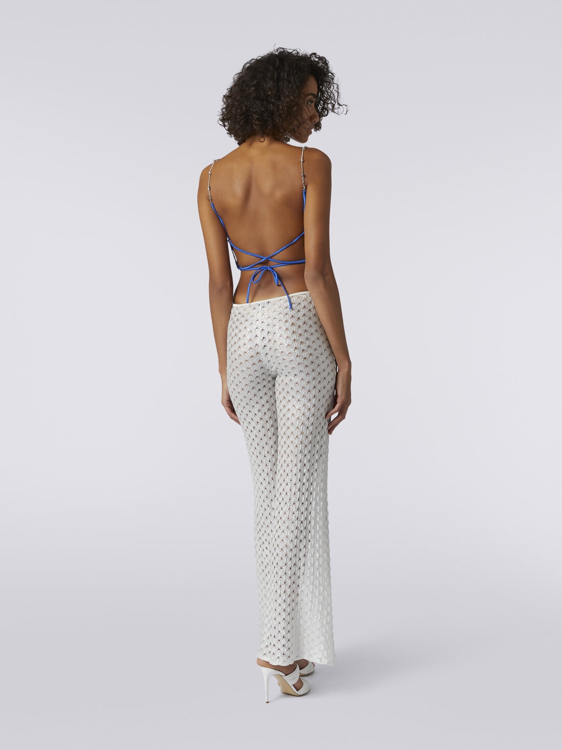 Crop top à effet dentelle avec bretelles chaîne et pierres, Bleu - MS24SK07BR00TC94045 - 3