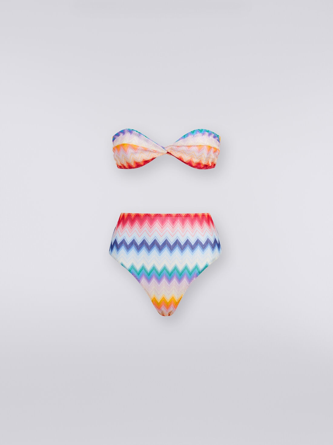 Bikini avec slip taille haute en tissu à imprimé zig zag, Multicolore  - MS24SP00BR00TFSM99G - 0