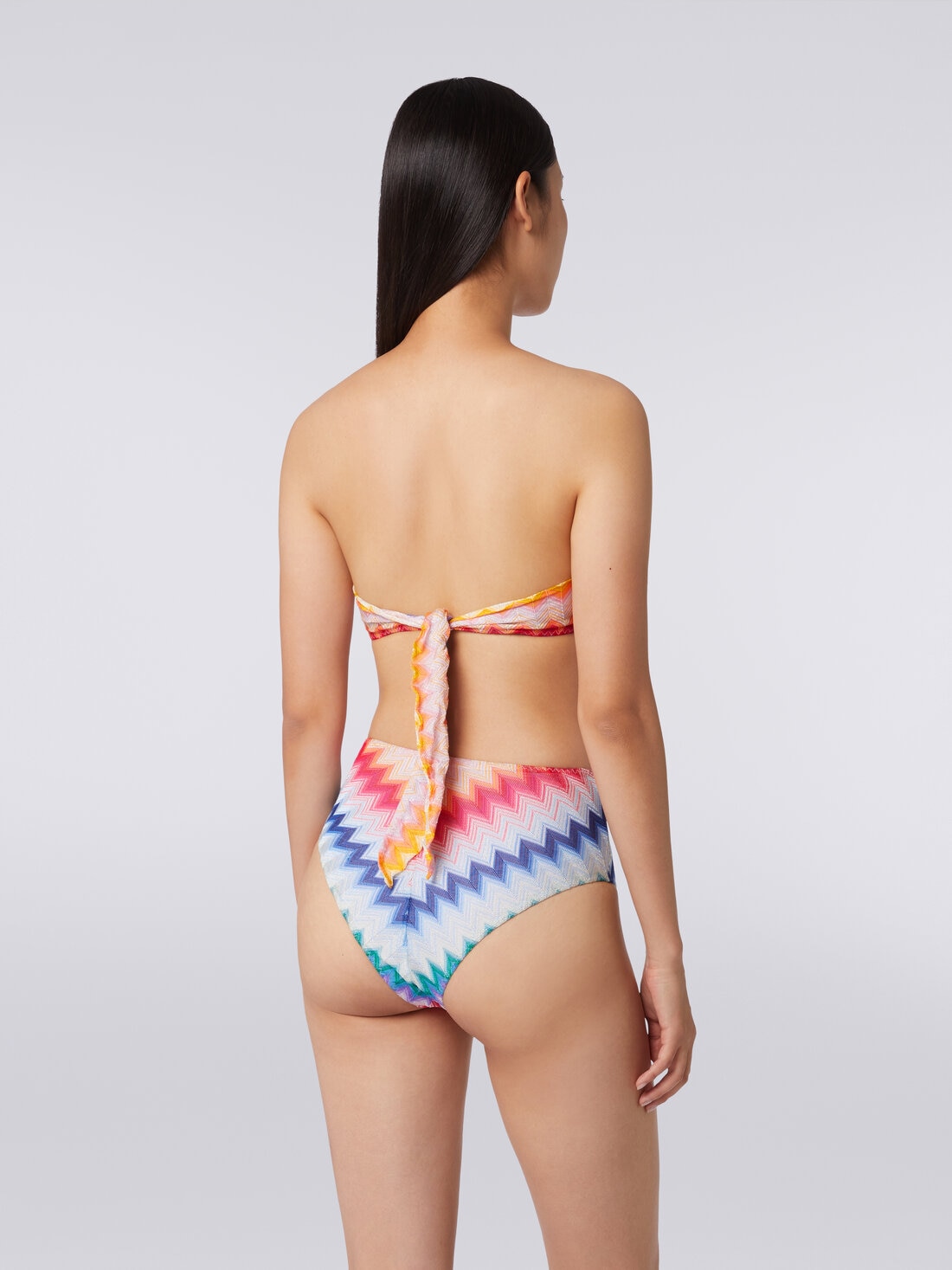 High-waisted bikini bottom in zigzag print fabric, Multicoloured  - MS24SP00BR00TFSM99G - 3