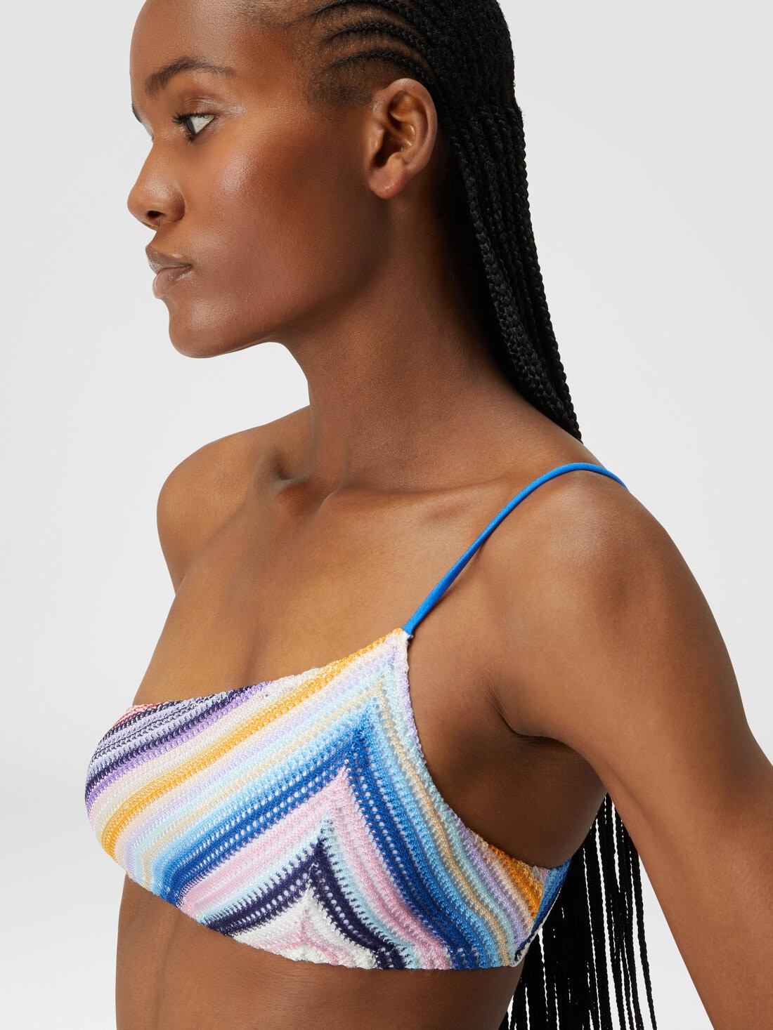 Striped one-shoulder crochet bikini, Multicoloured  - MS24SP05BR00UWS72EC - 4