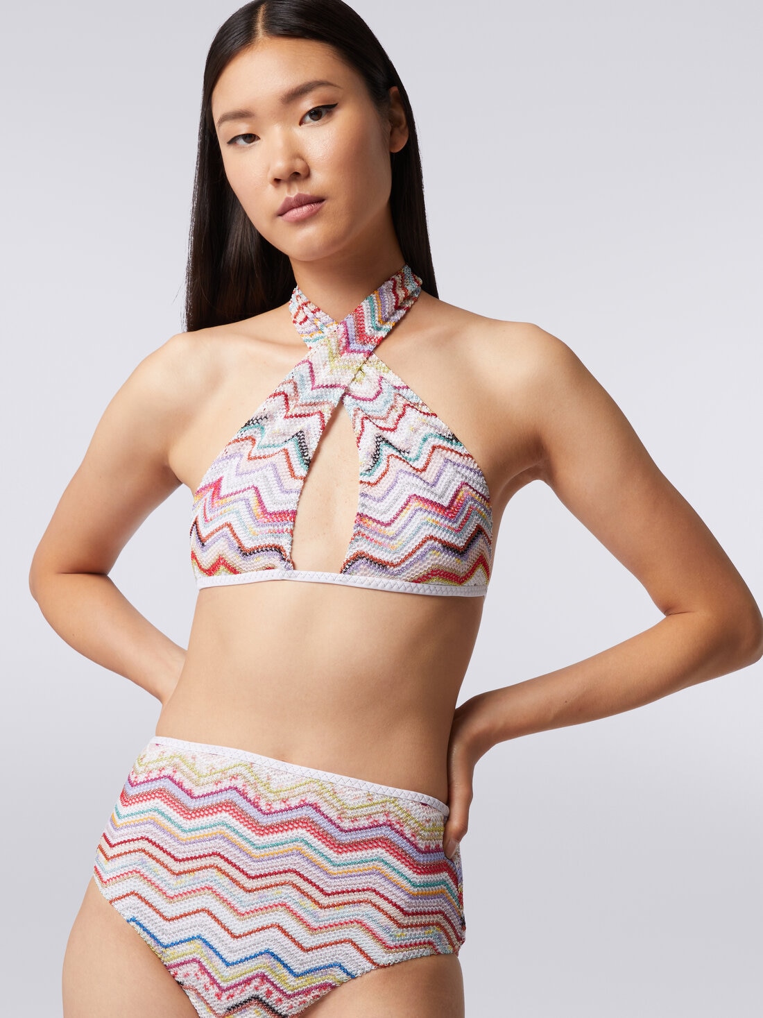 Bikini in crochet with lurex and high-waisted briefs, Multicoloured  - MS24SP0GBR00TISM99I - 4