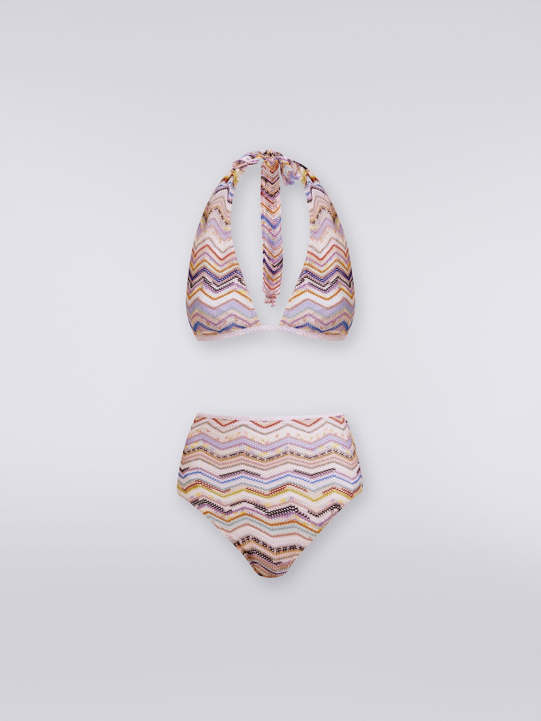 Bikini en crochet avec lurex et slip à taille montante, Multicolore  - MS24SP0GBR00TISM99J - 0