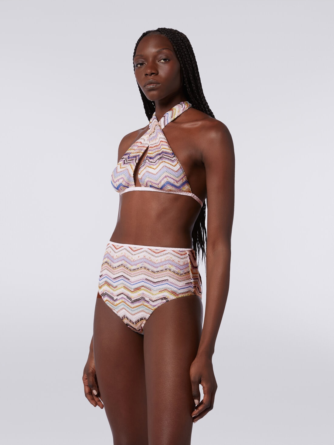 Bikini in crochet with lurex and high-waisted briefs, Multicoloured  - MS24SP0GBR00TISM99J - 2