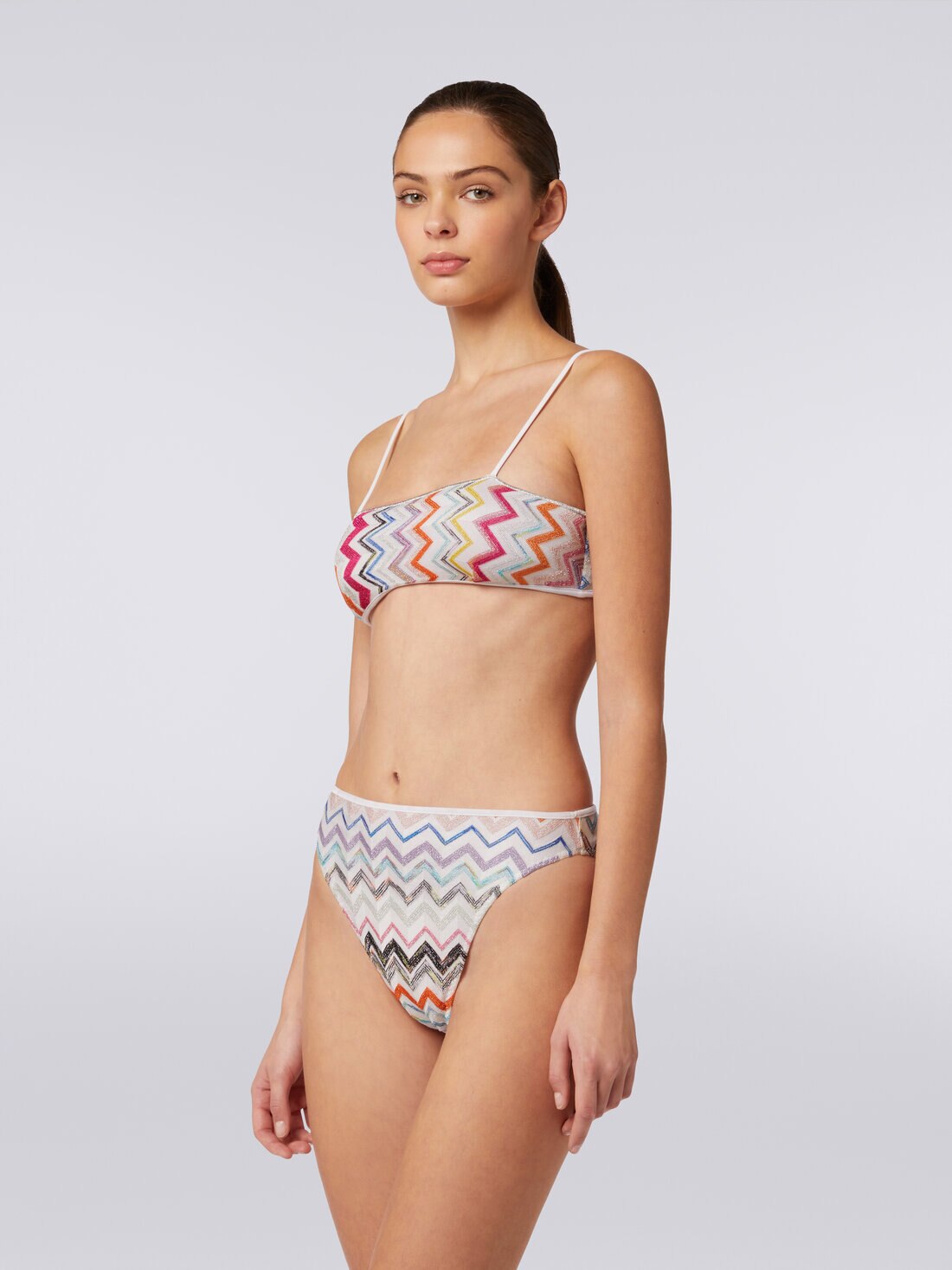 Bikini in viscosa zig zag con lurex e slip a vita alta, Multicolore  - MS24SP0MBR00XLSM9DA - 2