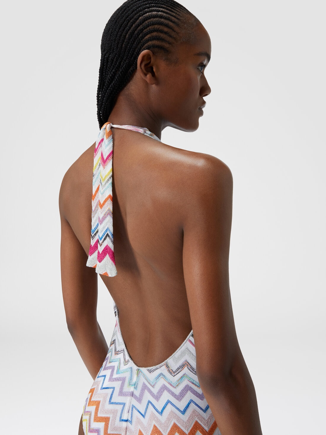 Viscose zigzag one-piece swimming costume with lurex, Multicoloured  - MS24SP0NBR00XLSM9DA - 4