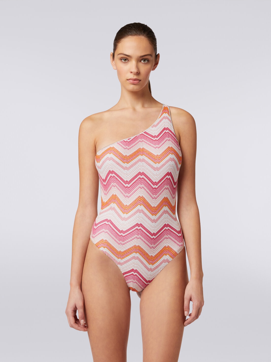 M Missoni Costume intero monospalla in crochet chevron con lurex