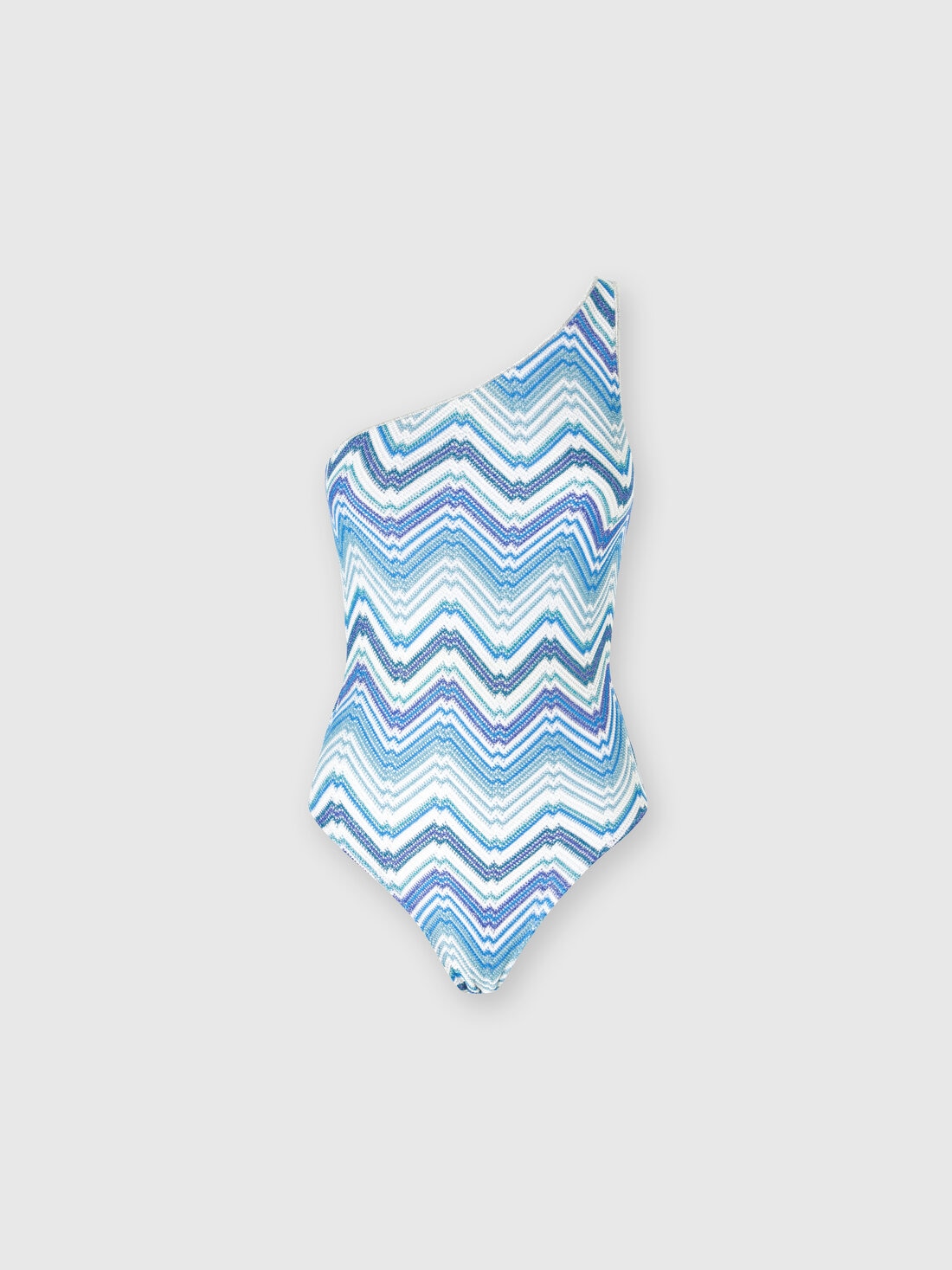 One-Shoulder-Badeanzug in Chevron-Häkelverarbeitung mit Lurex, Blau - MS24SP0YBR00XKS72G5 - 0