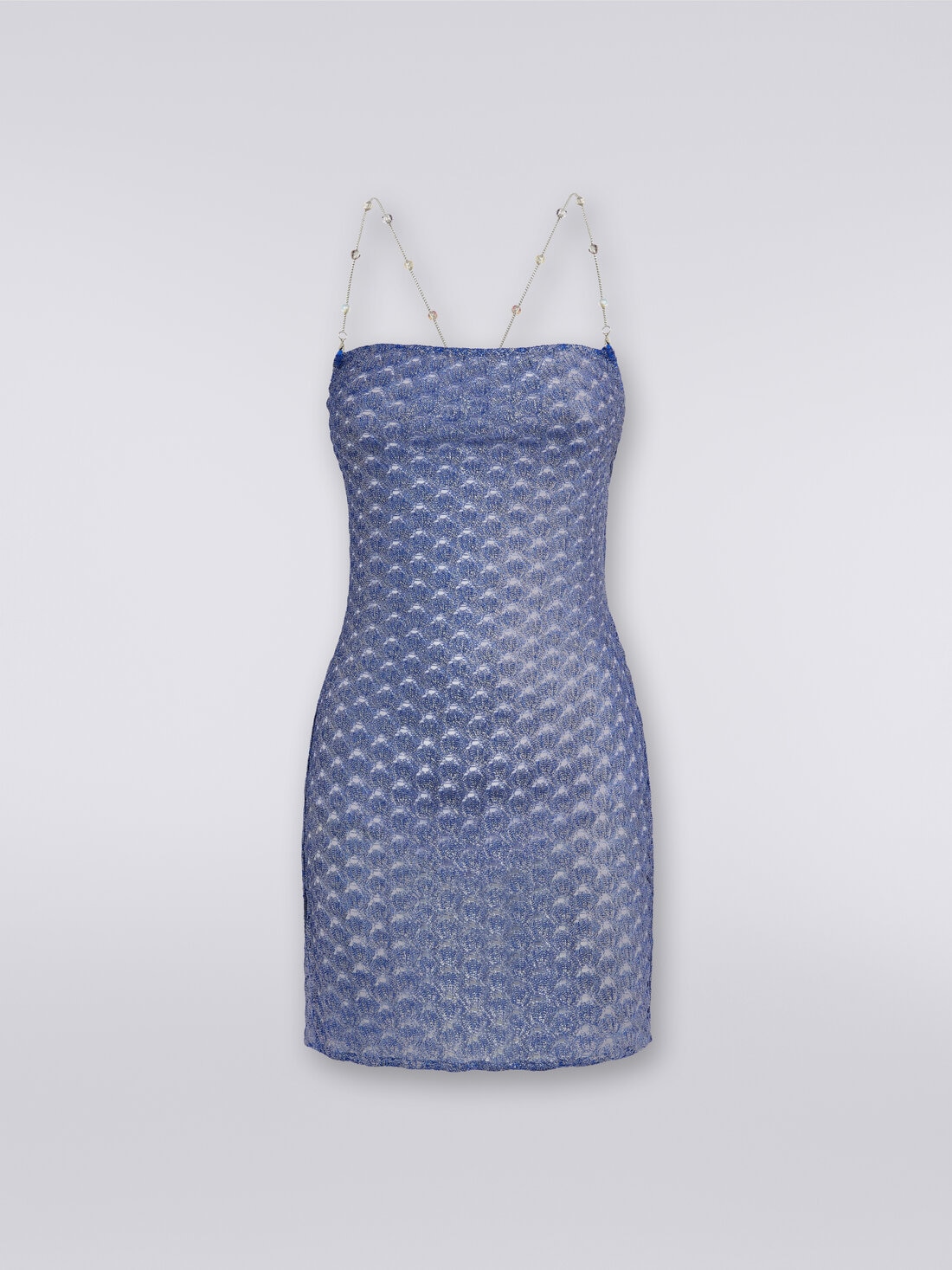 Lace-effect cover up dress with chain and gem straps, Blue - MS24SQ00BR00TC94045 - 0
