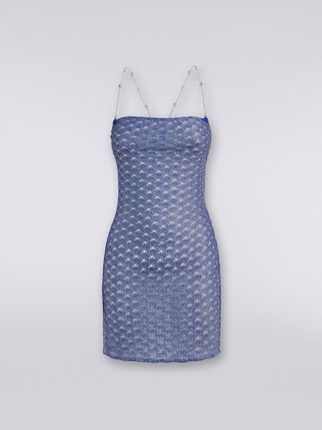 Robe de plage à effet dentelle et bretelles en chaînes et pierres, Bleu - MS24SQ00BR00TC94045 - 0