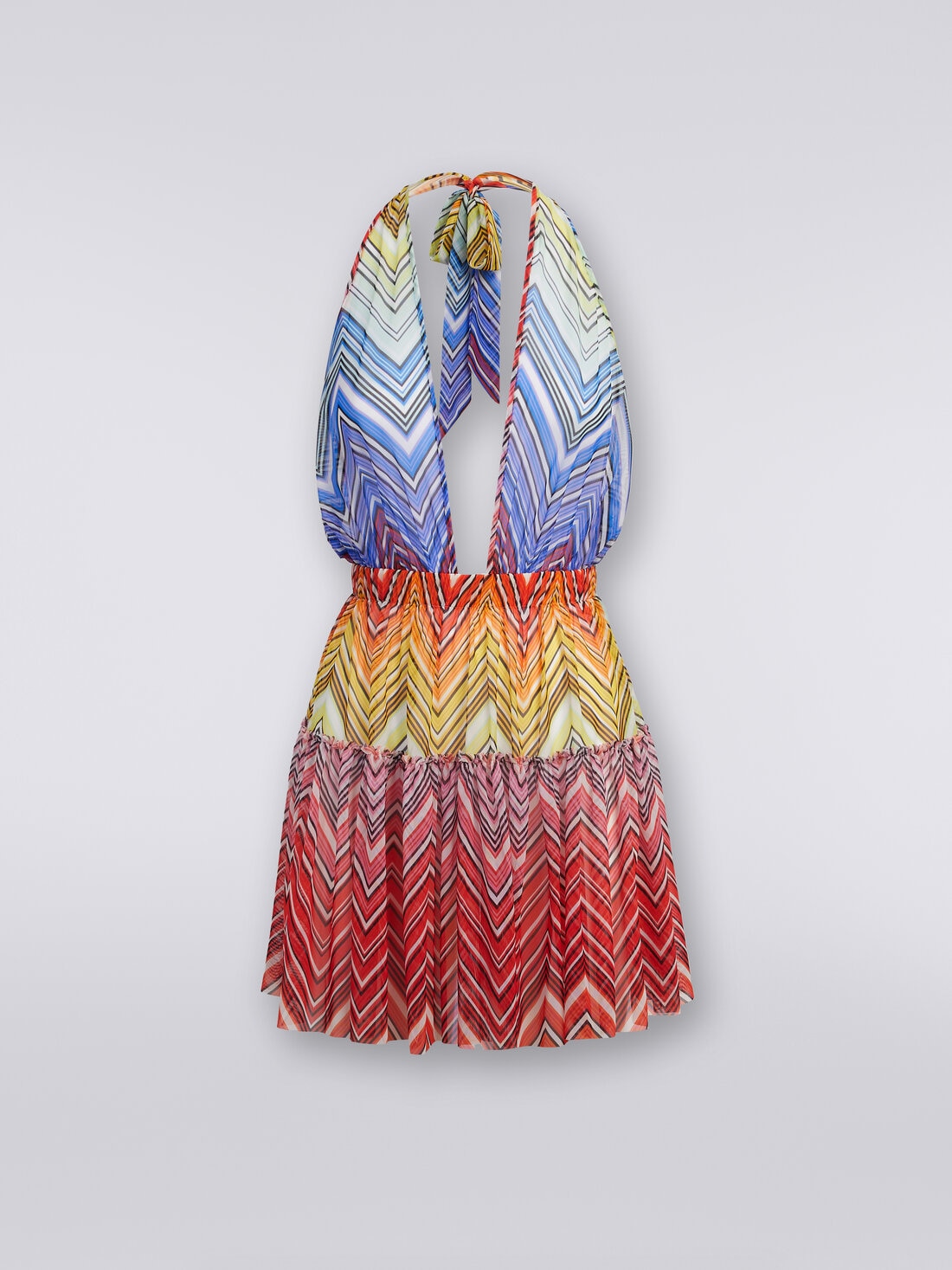 Kurzes Strandkleid aus Tüll mit Zickzack-Print, Mehrfarbig  - MS24SQ02BJ00HOS4157 - 0