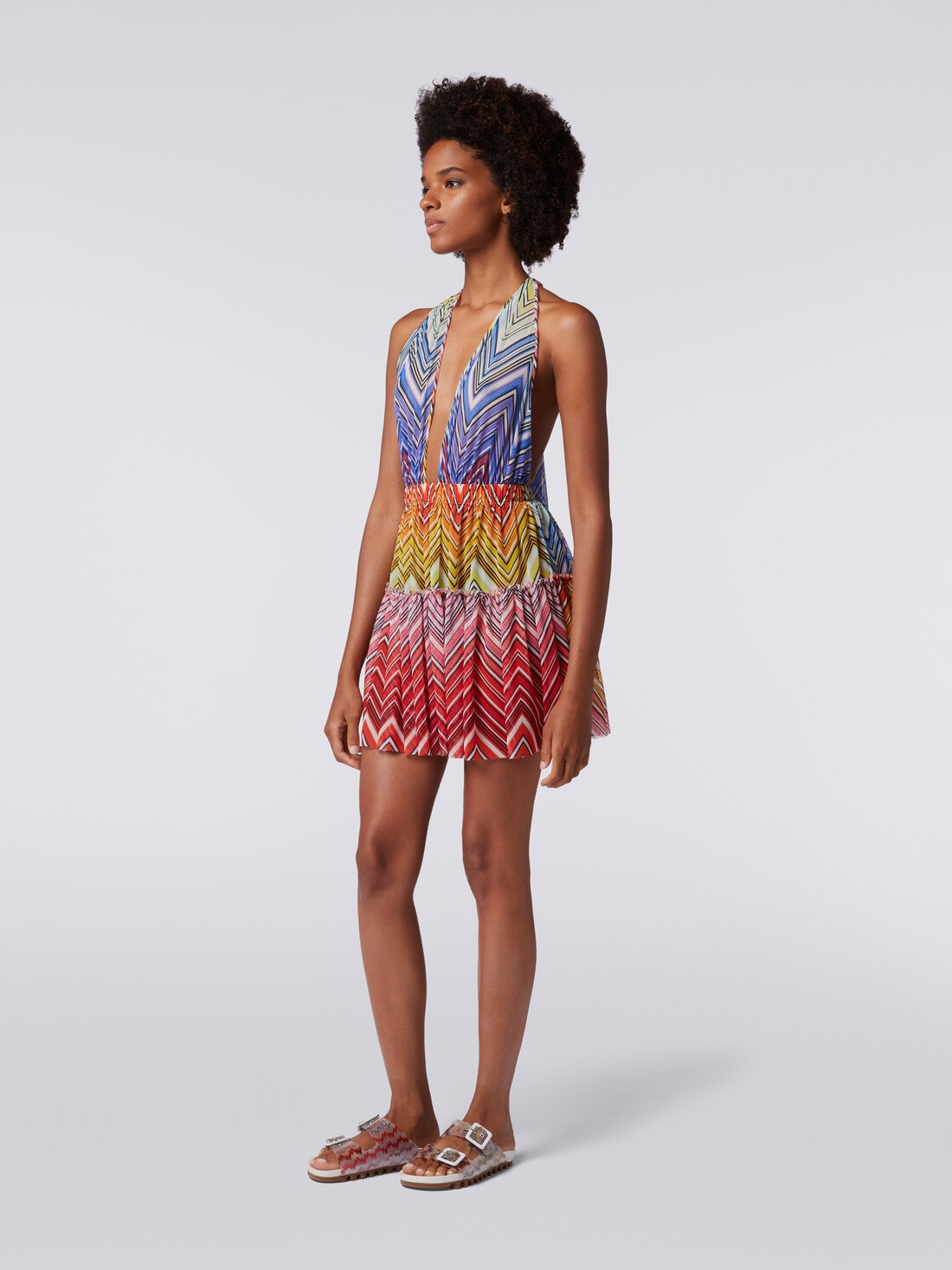 Short cover up in zigzag print tulle, Multicoloured  - MS24SQ02BJ00HOS4157 - 2