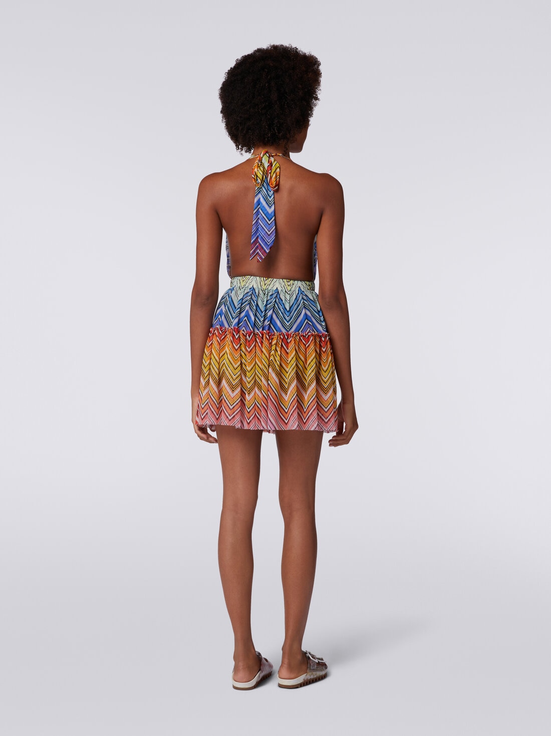 Short cover up in zigzag print tulle, Multicoloured  - MS24SQ02BJ00HOS4157 - 3