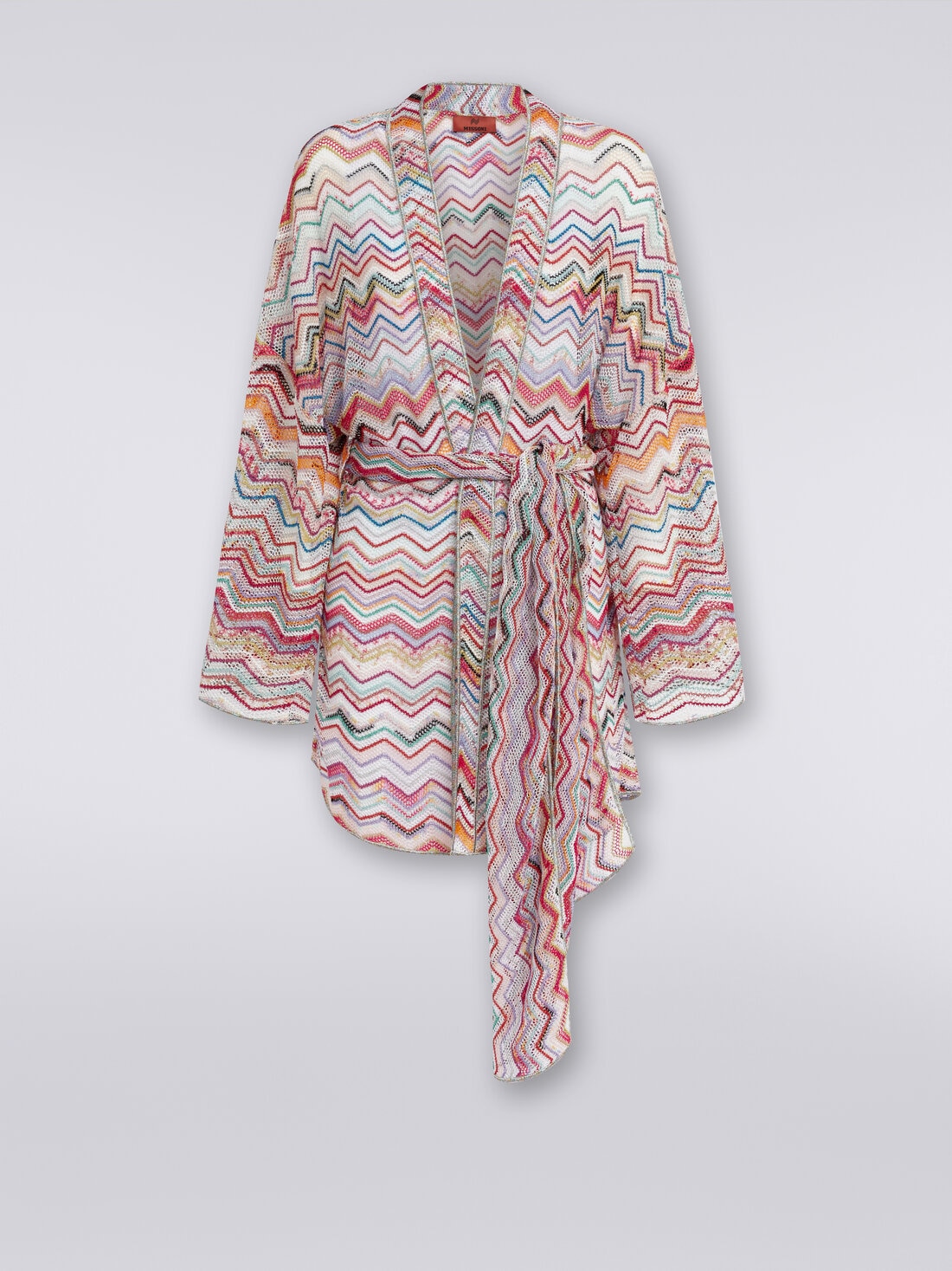 Dressing gown cover up in zigzag crochet with lurex, Multicoloured  - MS24SQ0EBR00TISM99I - 0