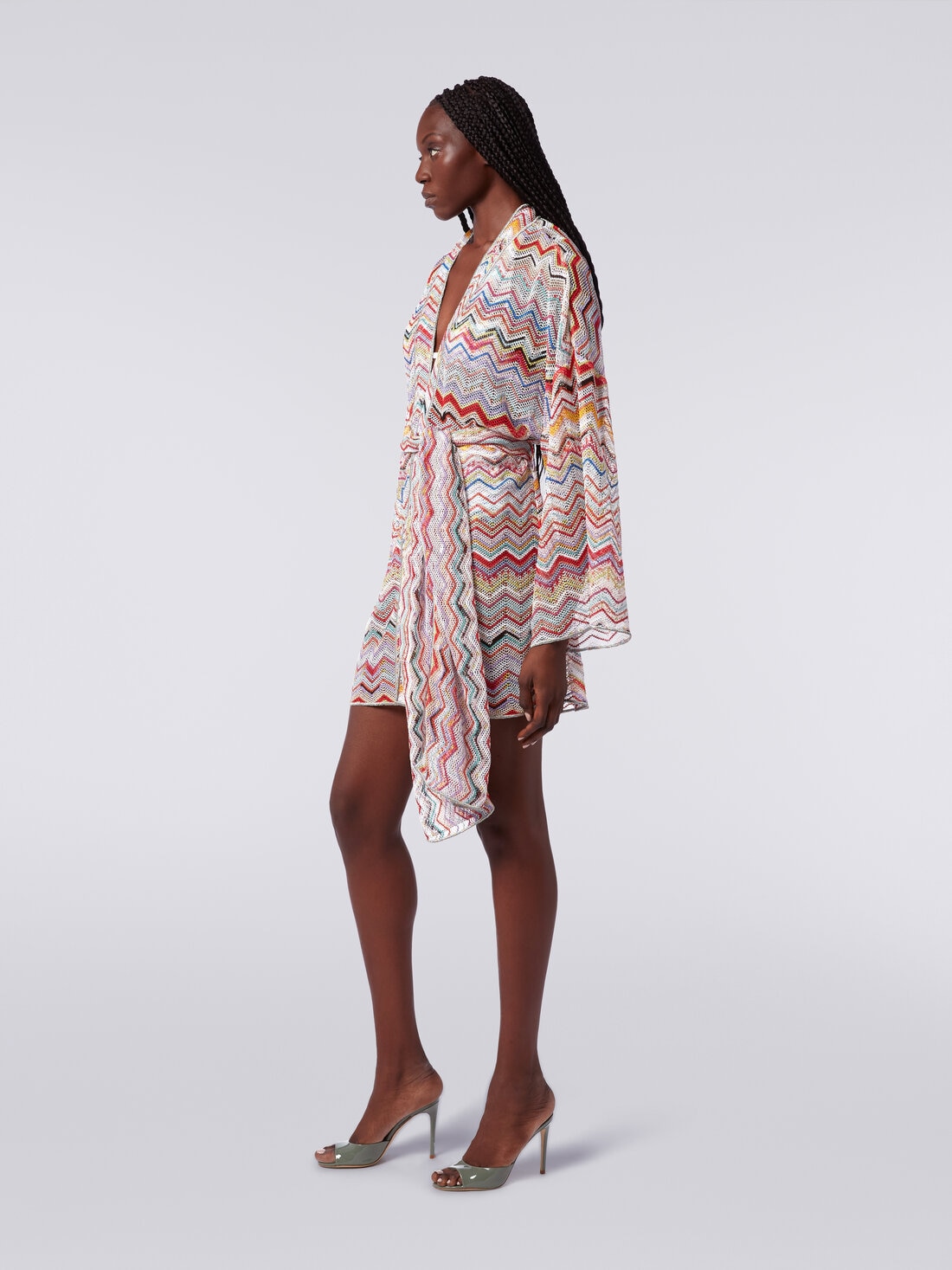 Dressing gown cover up in zigzag crochet with lurex, Multicoloured  - MS24SQ0EBR00TISM99I - 2