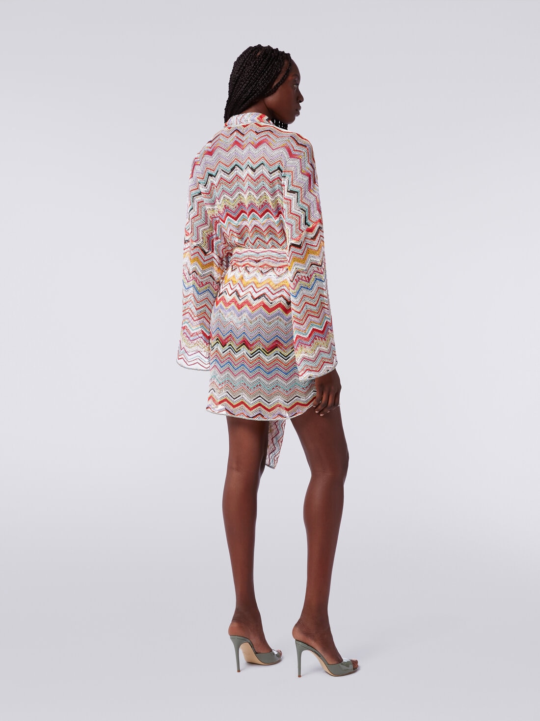 Dressing gown cover up in zigzag crochet with lurex, Multicoloured  - MS24SQ0EBR00TISM99I - 3