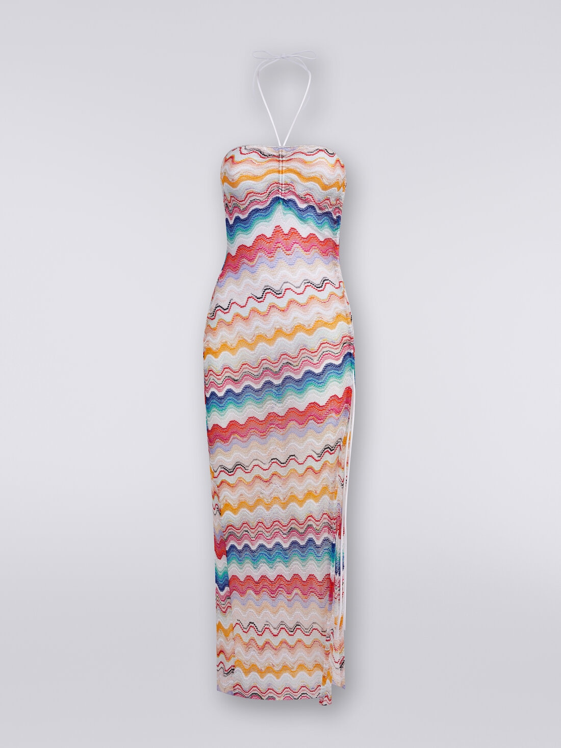 Long cover up dress in wave motif crochet, Multicoloured  - MS24SQ0IBR00TGSM99H - 0