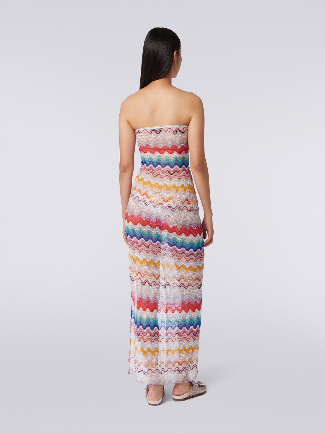 Long cover up dress in wave motif crochet, Multicoloured  - MS24SQ0IBR00TGSM99H - 3