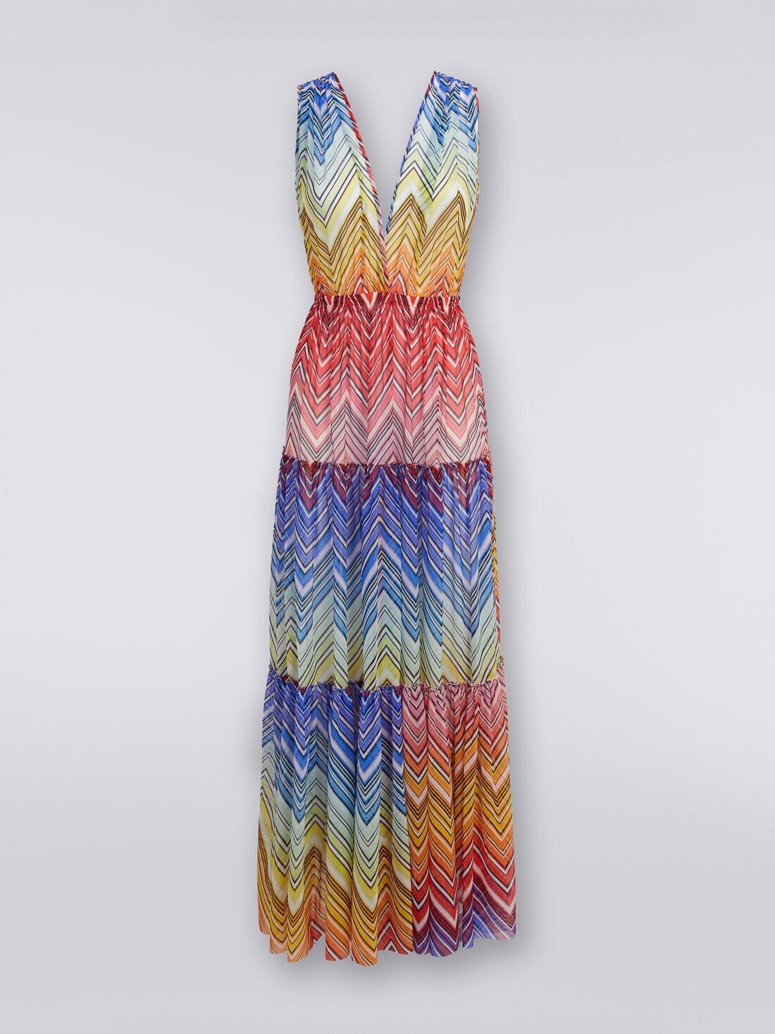 Long cover up dress in zigzag print tulle, Multicoloured  - MS24SQ0LBJ00HOS4157 - 0