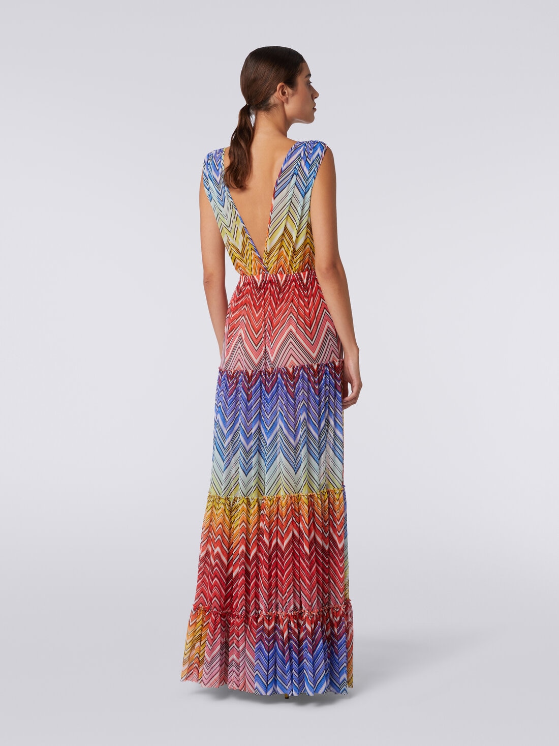 Long cover up dress in zigzag print tulle, Multicoloured  - MS24SQ0LBJ00HOS4157 - 3
