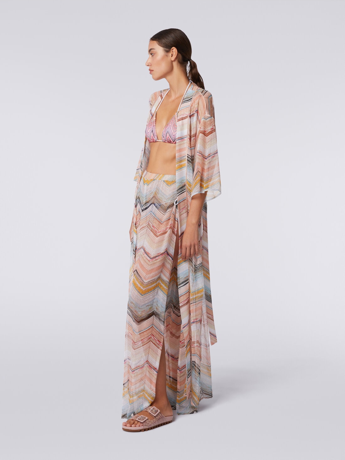 Long chevron dressing gown cover up with lurex, Multicoloured  - MS24SQ0PBT006USM98O - 2