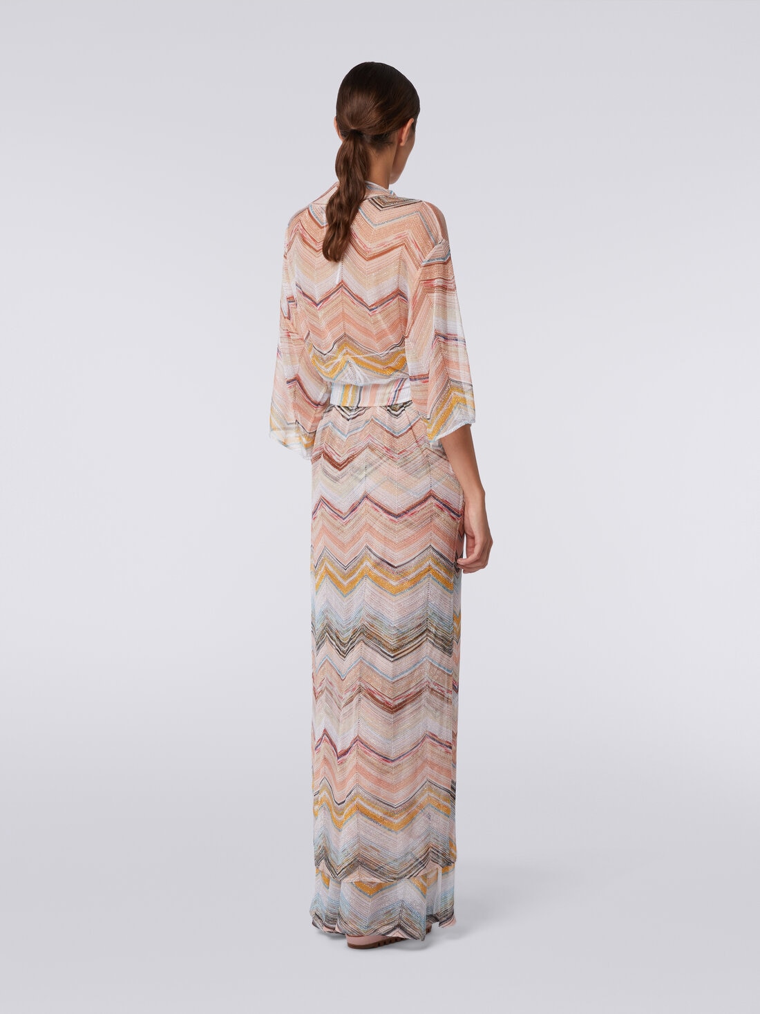 Long chevron dressing gown cover up with lurex, Multicoloured  - MS24SQ0PBT006USM98O - 3