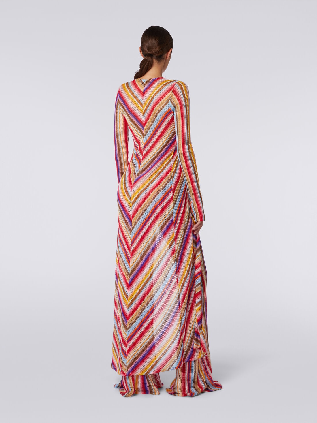 Long cover up cardigan in striped crochet, Multicoloured  - MS24SQ0WBR00UWS4158 - 3