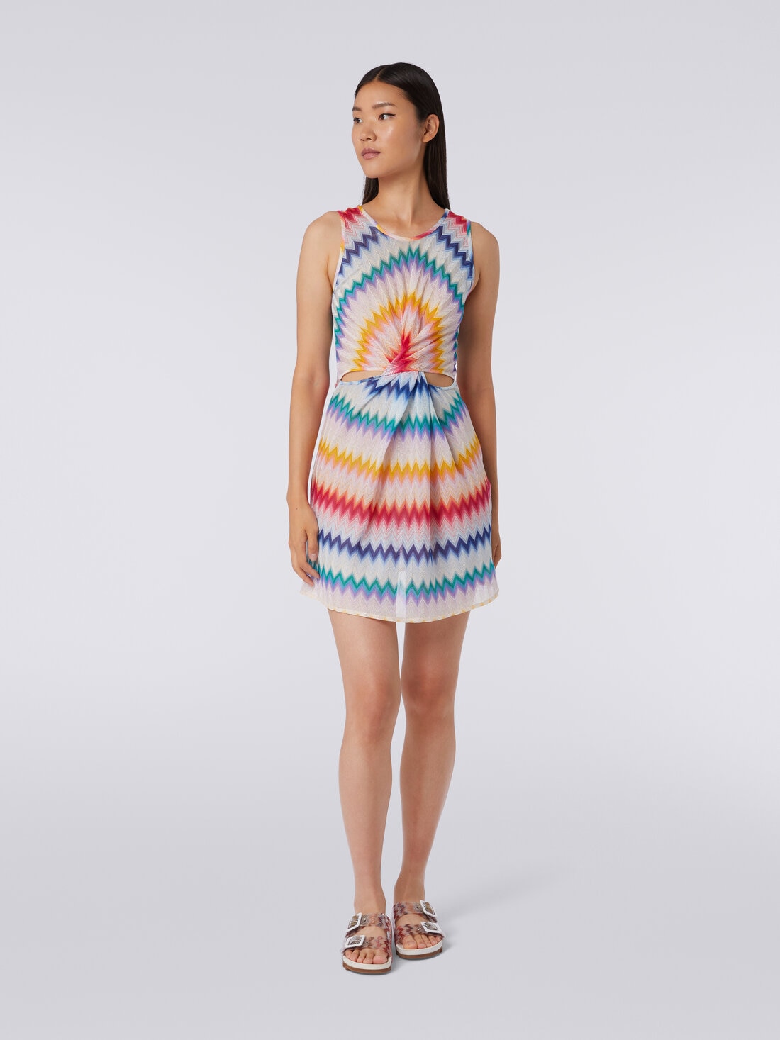Short cover up with torchon neckline and zigzag print, Multicoloured  - MS24SQ0ZBR00TFSM99G - 1