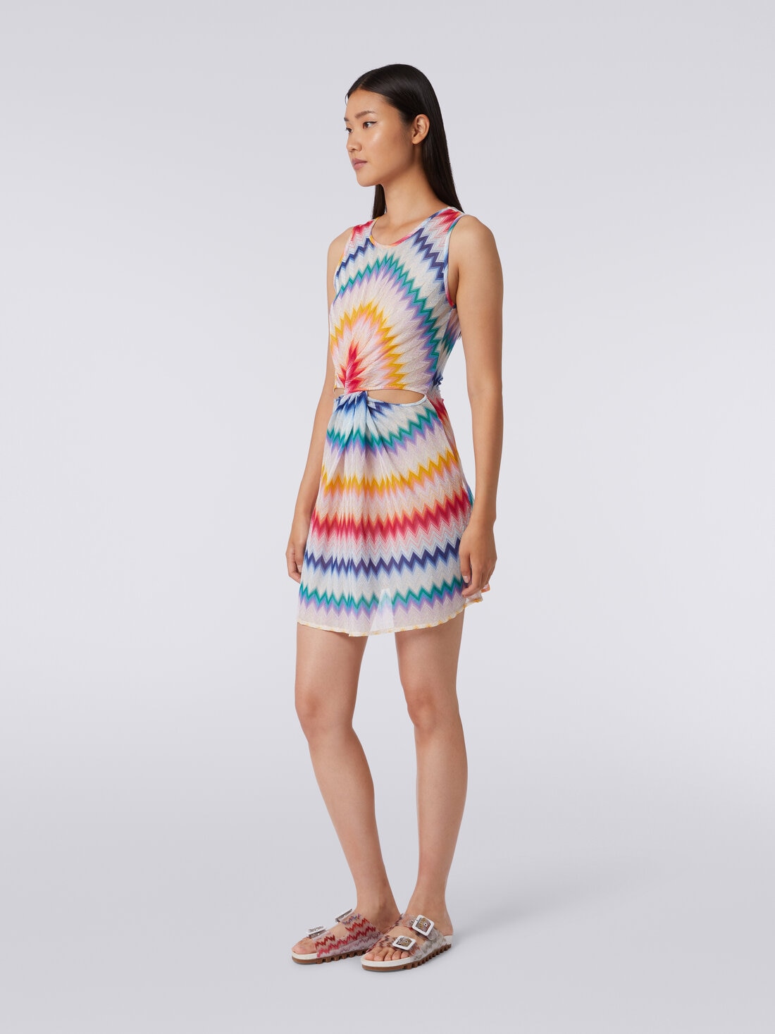 Short cover up with torchon neckline and zigzag print, Multicoloured  - MS24SQ0ZBR00TFSM99G - 2