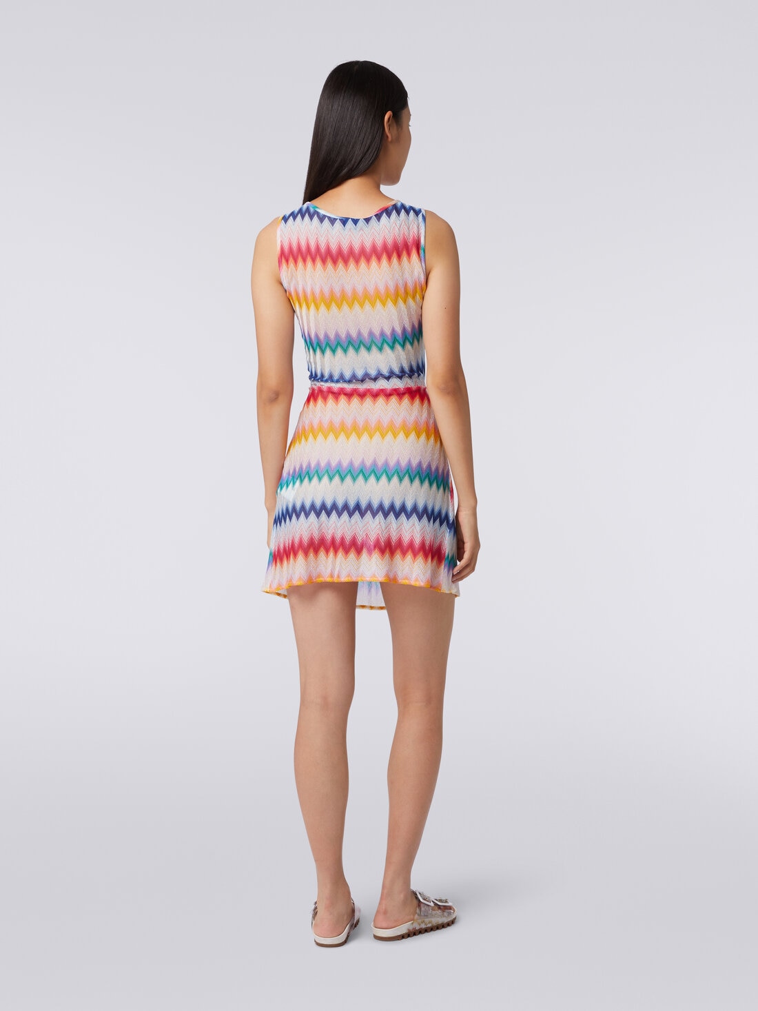 Short cover up with torchon neckline and zigzag print, Multicoloured  - MS24SQ0ZBR00TFSM99G - 3