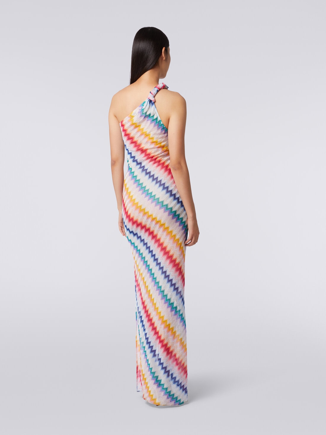 Long one-shoulder cover up with zigzag print, Multicoloured  - MS24SQ11BR00TFSM99G - 3