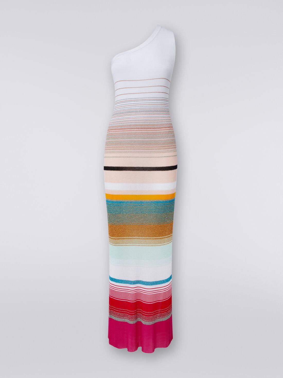 One-shoulder dress in striped ribbed knit with lurex, Multicoloured  - MS24SQ15BT006SSM99M - 0