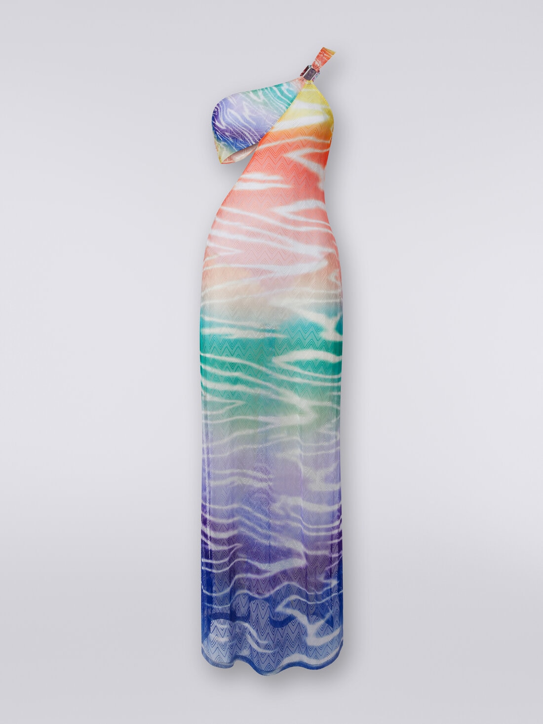 Long one-shoulder tie-dye print cover up dress, Multicoloured  - MS24SQ16BR00XOS72ED - 0