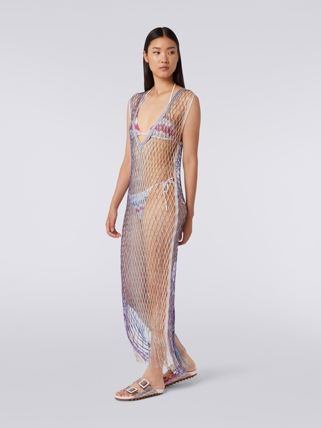 Caftan filet à effet métal avec franges, Multicolore  - MS24SQ18BV00EHSM9A0 - 2