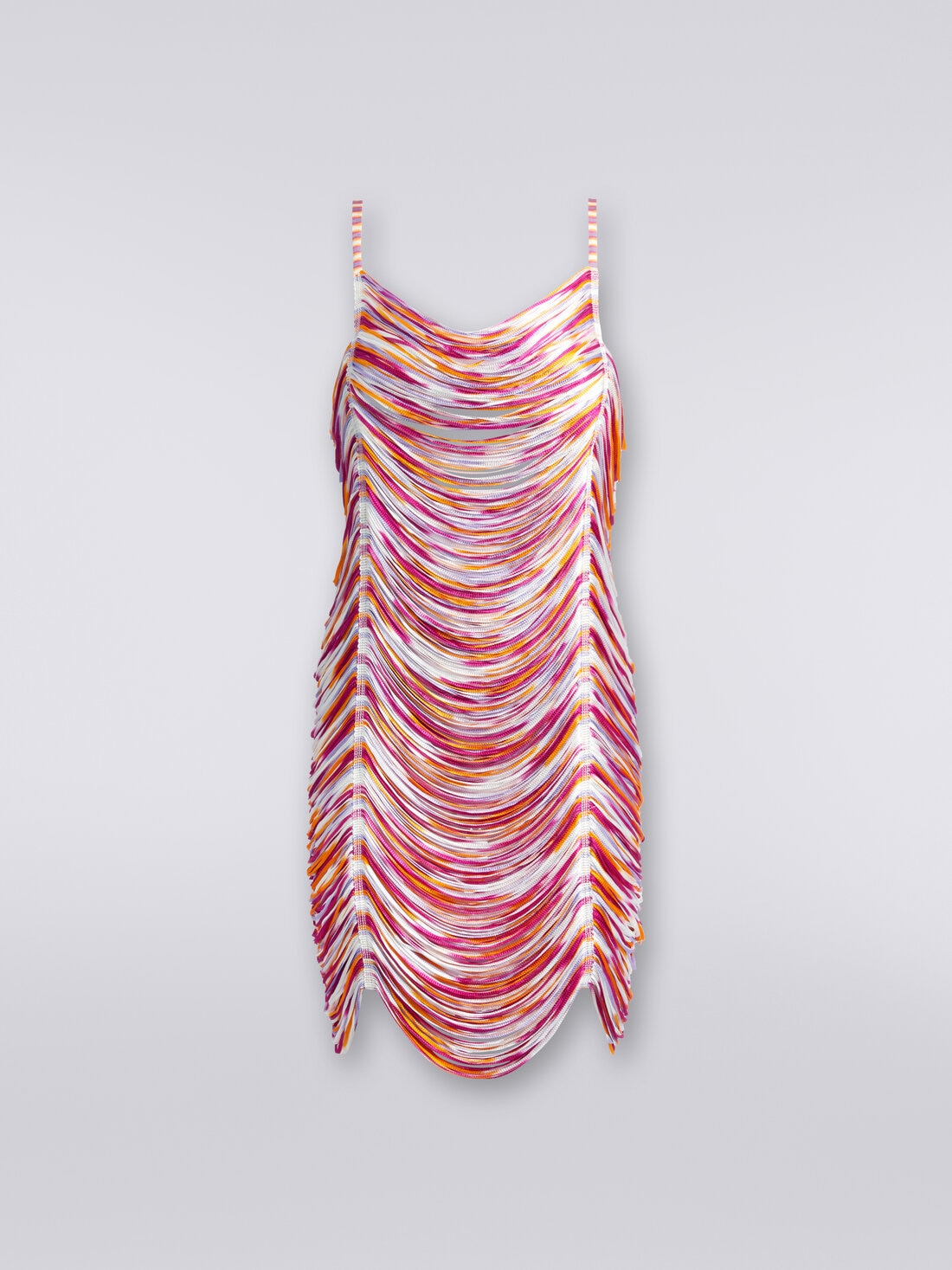 Short cover-up with slub tubular fringes, Multicoloured  - MS24SQ1IBV00F8SM9DN - 0