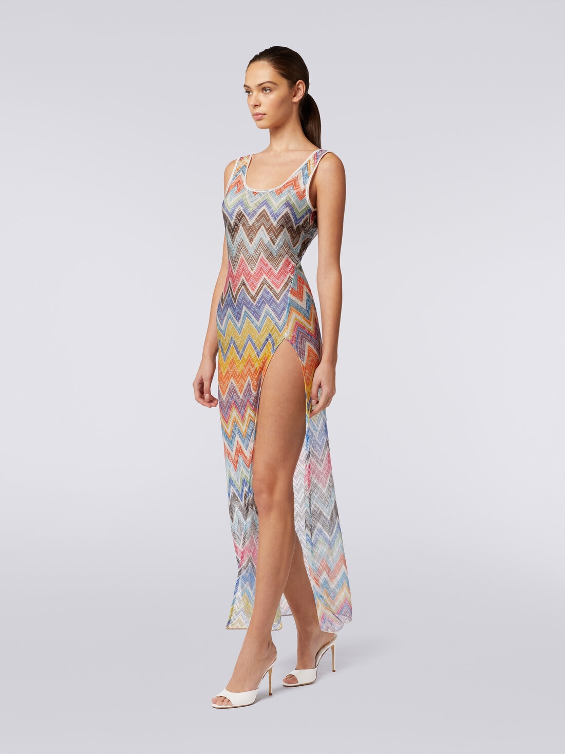 Long cover-up with zigzag print and lurex, Multicoloured  - MS24SQ1LBR00XGSM9D7 - 2