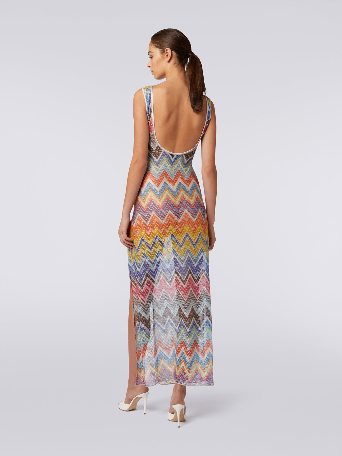Long cover-up with zigzag print and lurex, Multicoloured  - MS24SQ1LBR00XGSM9D7 - 3