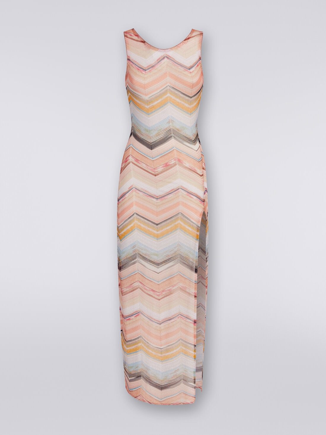 Long cover up chevron motif dress with lurex, Multicoloured  - MS24SQ1LBT006USM98O - 0