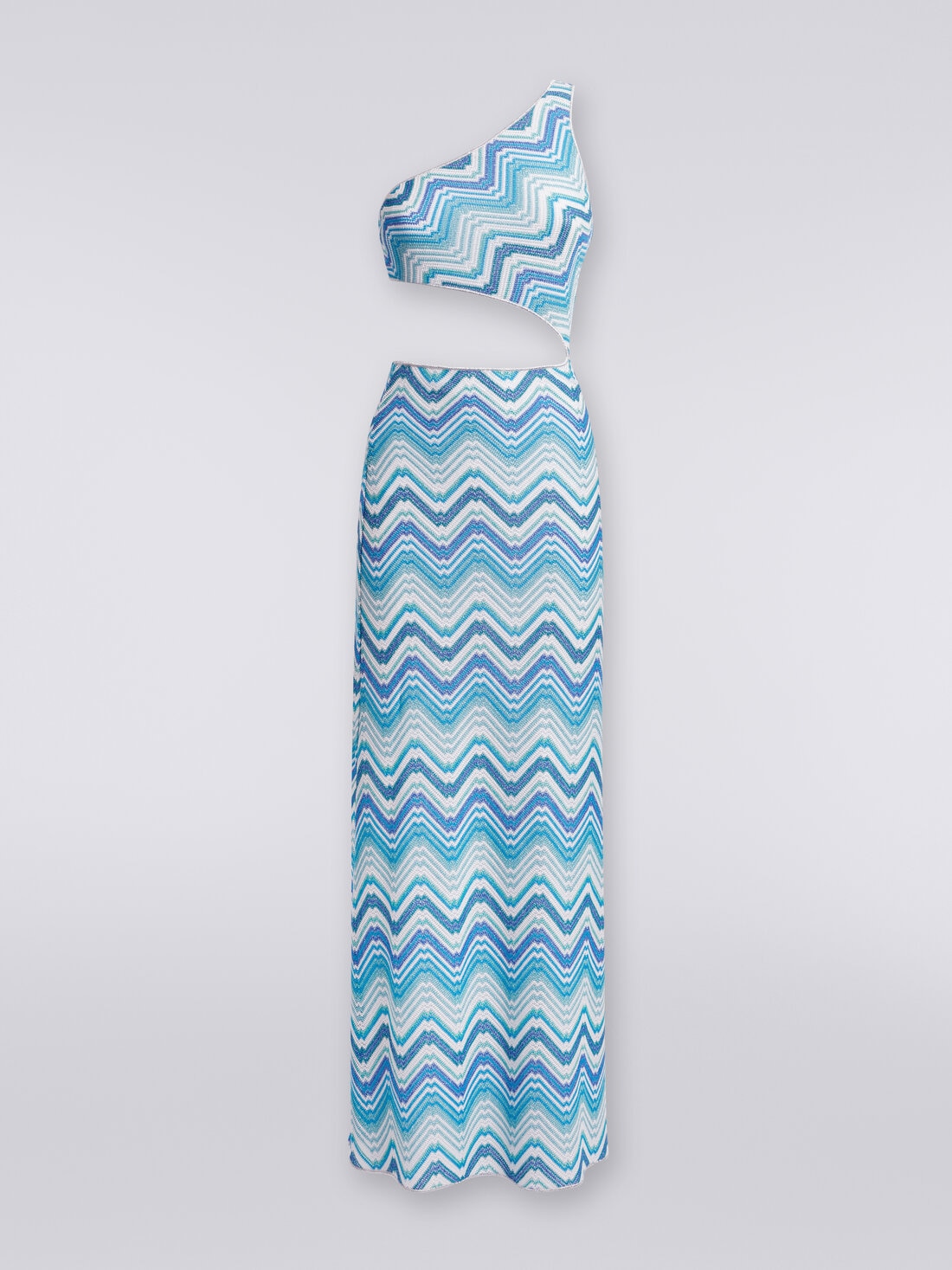 Long chevron crochet cover-up with cut-out and lurex, Blue - MS24SQ1TBR00XKS72G5 - 0