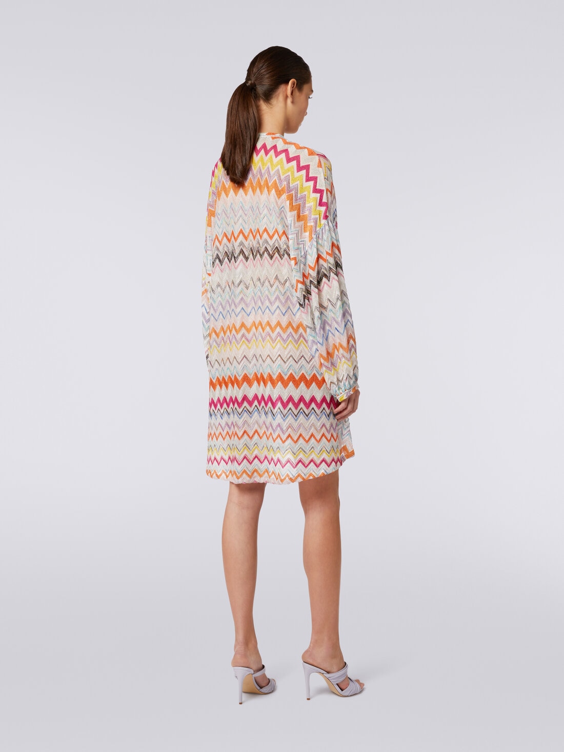 Short cover-up kaftan with zigzag pattern and lurex, Multicoloured  - MS24SQ1VBR00XLSM9DA - 3