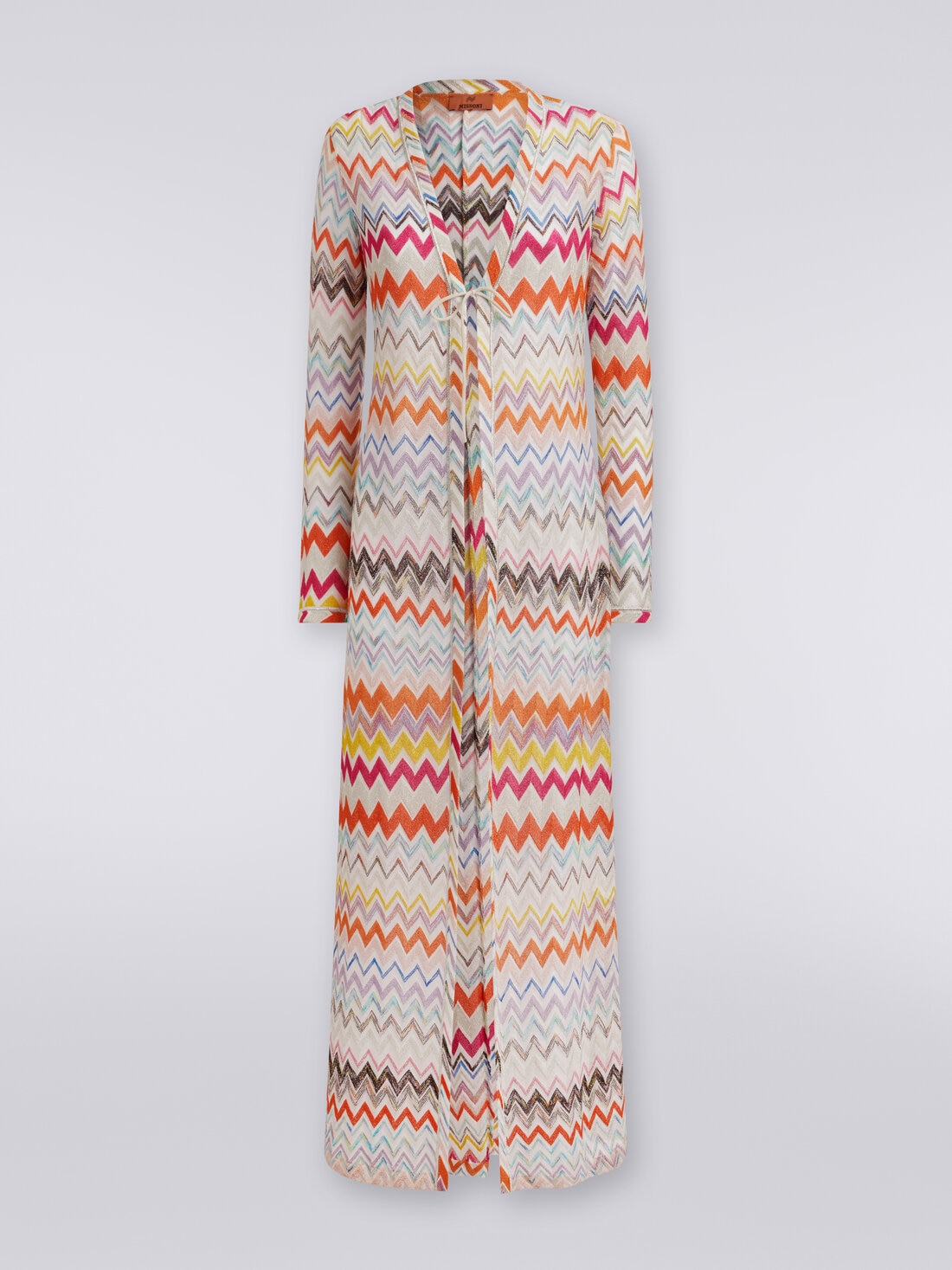 Long cardigan cover-up with zigzag pattern and lurex, Multicoloured  - MS24SQ1WBR00XLSM9DA - 0