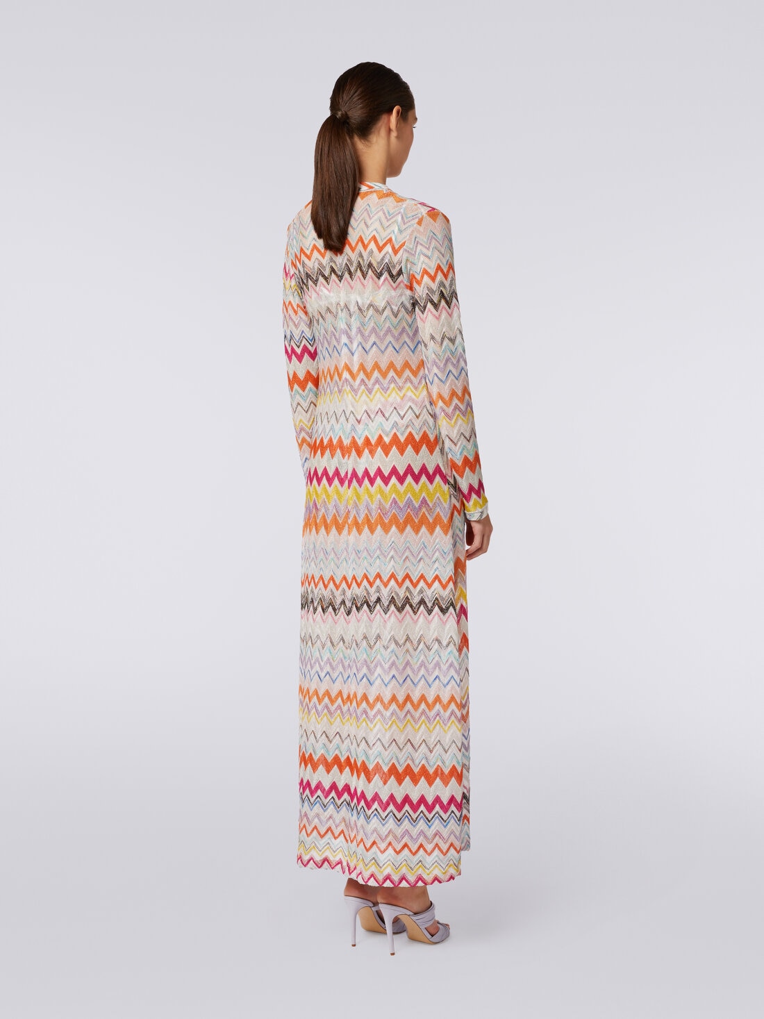 Long cardigan cover-up with zigzag pattern and lurex, Multicoloured  - MS24SQ1WBR00XLSM9DA - 3